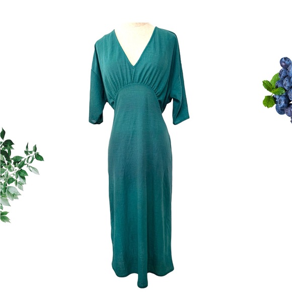 Zara Emerald Green Rustic Flowy Dress Size Small - Picture 2 of 12